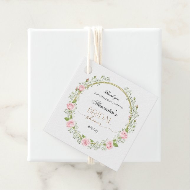 Danke Pink Roses & Baby's Breathe Geschenkanhänger (Beispiel)