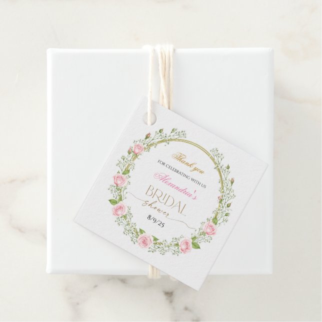 Danke Pink Roses & Baby's Breathe Geschenkanhänger (Beispiel)