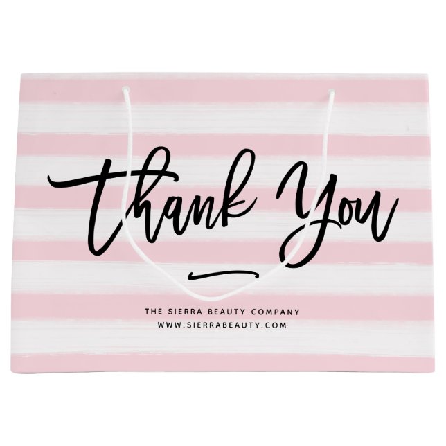Danke | Pink Stripes Retail Shopping Bag Große Geschenktüte (Vorderseite)