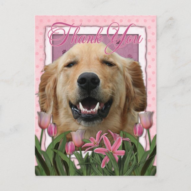 Danke - Pink Tulips - Golden Retriever - Mickey Postkarte (Vorderseite)