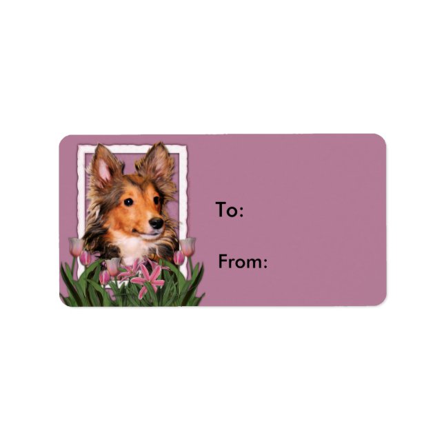 Danke - Pink Tulips - Sheltie Puppy - Cooper Adressaufkleber (Vorne)