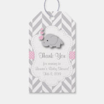 Danke - Pink, White Gray Elephant Baby Dusche.