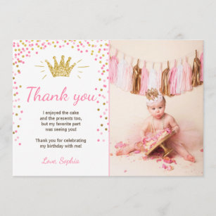 Danke, Princess Birthday Gold Pink Dankeskarte