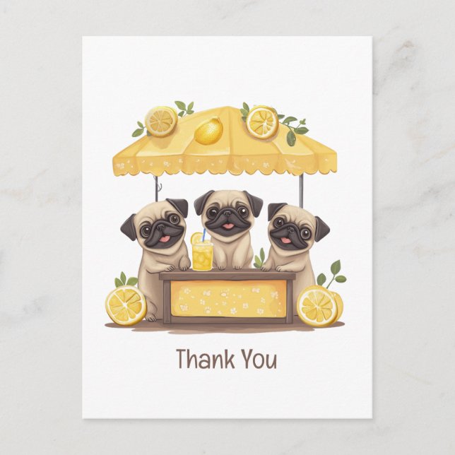 Danke Pug-Hunde-Limonadenstand Postkarte (Vorderseite)