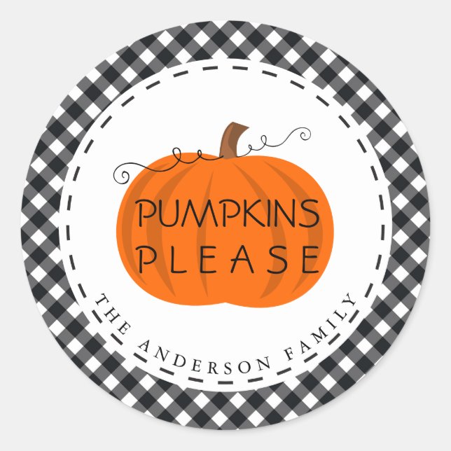 Danke | Pumpkin Buffalo Karierter Erntedank Runder Aufkleber (Vorderseite)