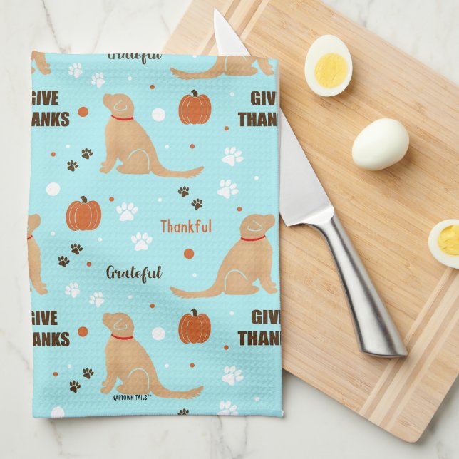 Danke Pumpkin Golden Dog Kitchen Geschirr Handtuch (Viertel Falte)