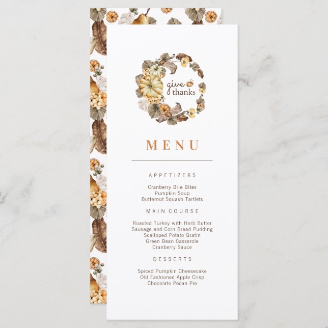 Danke Pumpkin Wreath Erntedank Menu Menükarte (Vorne/Hinten)