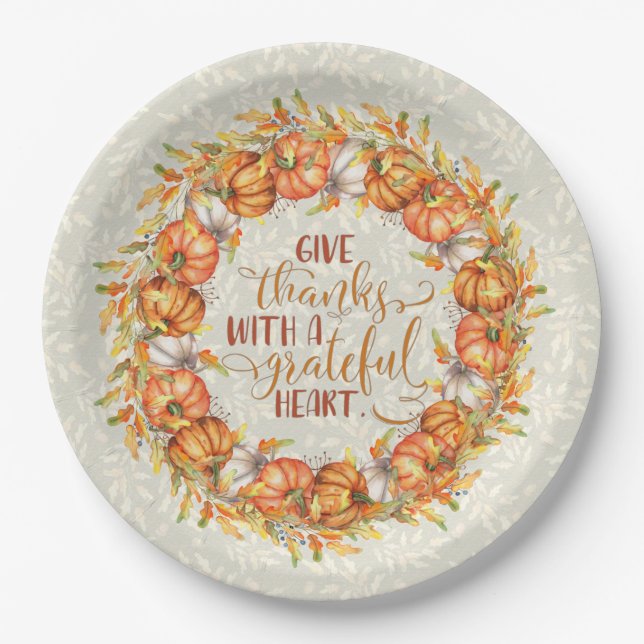 Danke Pumpkin Wreath Pappteller (Vorderseite)