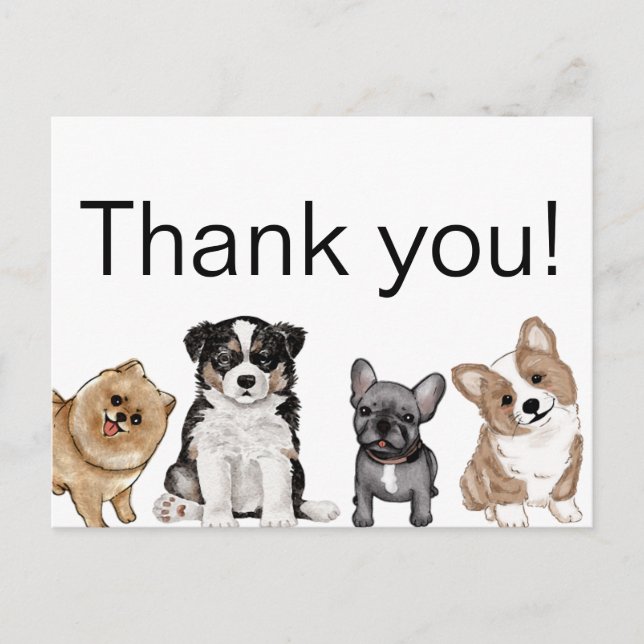 Danke, Puppy, Corgi, French Bulldog, Spitz Postkarte (Vorderseite)