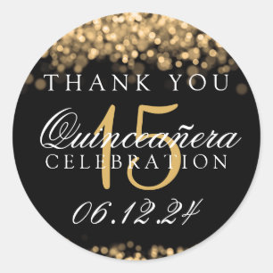 Danke Quinceanera Geburtstags-Party-Goldlichter Runder Aufkleber