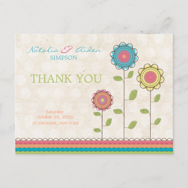 Danke Rainbow Colorful Tall Blume Postcard Postkarte (Vorderseite)