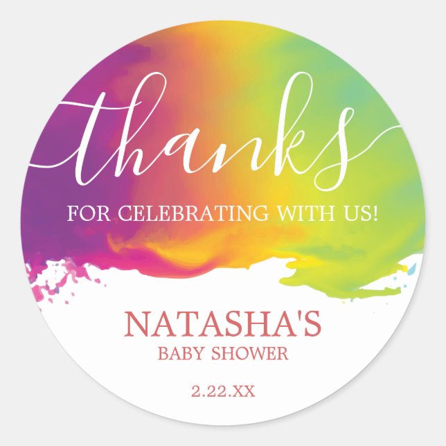 Danke, Rainbow Watercolor Paint Spritzer, Orange Runder Aufkleber (Vorderseite)