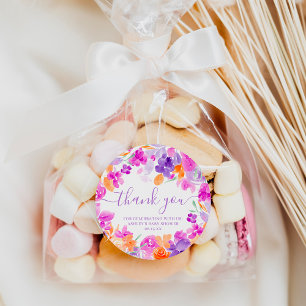 Danke Romantisch pastell violett orange floral Runder Aufkleber