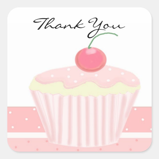 Danke rosa Cupcake Quadratischer Aufkleber (Vorderseite)