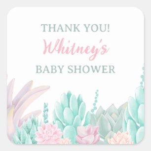 Danke Rosa Sukkulente Baby Shower Aquarell Quadratischer Aufkleber