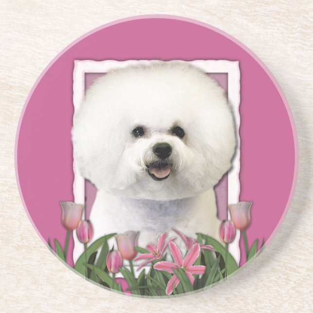 Danke - rosa Tulpen - Bichon Frise Untersetzer (Vorne)