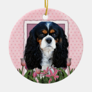 Danke - rosa Tulpen - Kavalier - Tri Farbe Keramik Ornament