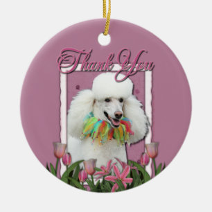 Danke - rosa Tulpen - Pudel - Weiß Keramik Ornament