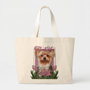 Danke - rosa Tulpen - Yorkshire Terrier Jumbo Stoffbeutel