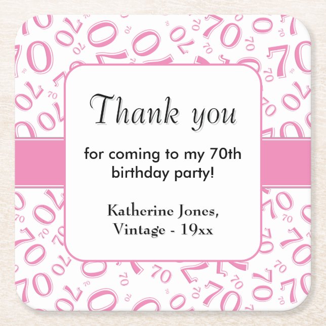 Danke: Rosa/Weiß 70. Random Number Pattern Rechteckiger Pappuntersetzer (Vorderseite)