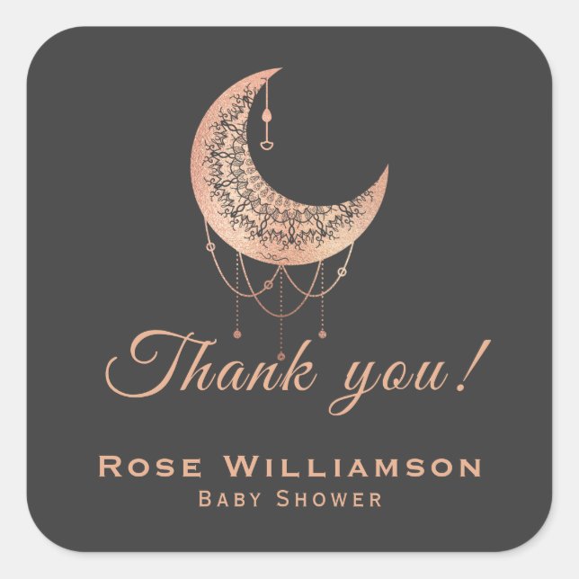 Danke Rose Gold Crescent Moon Quadratischer Aufkleber (Vorderseite)