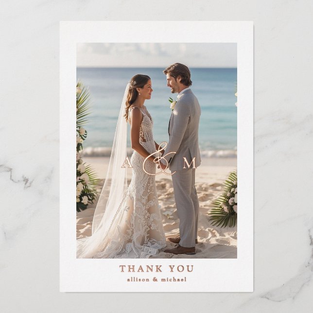 "Danke" Rose-Gold-Foil, Minimal, Luxus, Folieneinladung (Vorderseite)