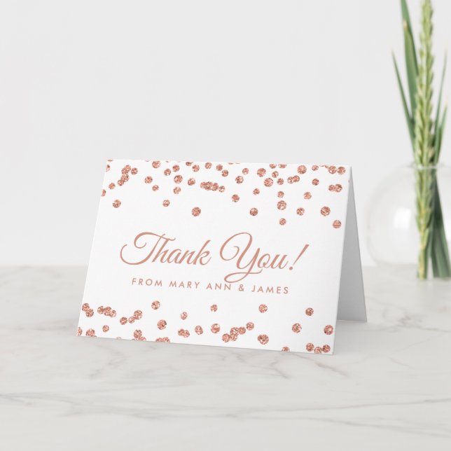 "Danke" Rose Gold Imitats Glitzer Confetti White Dankeskarte (Vorderseite)