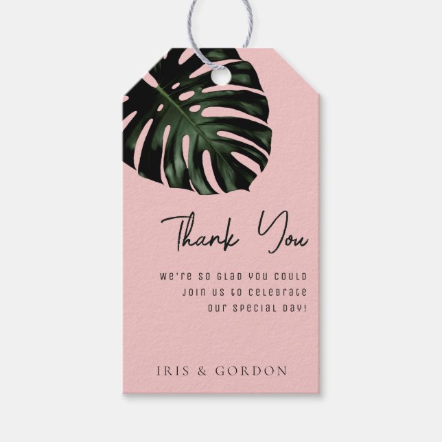 Danke Rose Green Tropical Wedding Geschenkanhänger (Vorderseite)