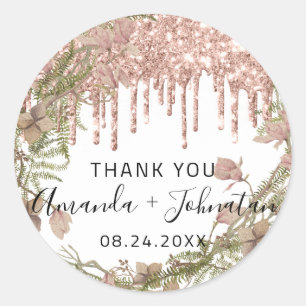 Danke Rose White Name Save The Date Kranz tropft Runder Aufkleber