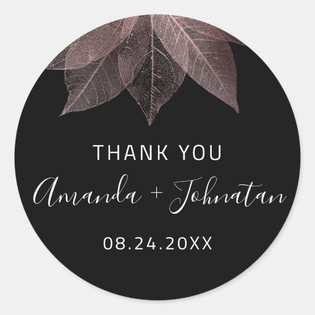 Danke Rosen Gold Leaf Name Datum Schwarz-weiß Blus Runder Aufkleber (Vorderseite)