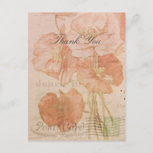 Danke Rot Rosa Mohn Vintage-Stil Collage Postkarte