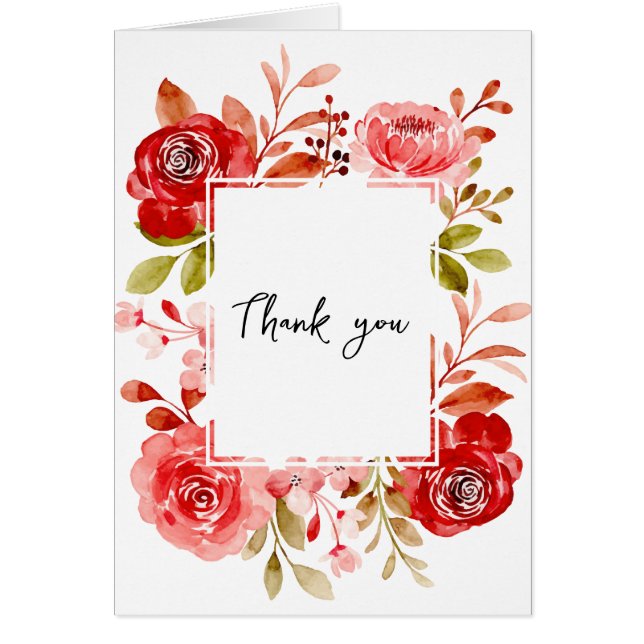 Danke Rote Rose Pink Peony Floral Frame Card (Vorne)