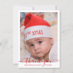Danke, rotes Skript Baby-Junge Foto Mitteilungskarte