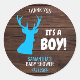 Danke Rustic Buck Deer Boy Theme Baby Dusche Runder Aufkleber