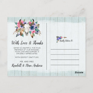 Danke Rustic Floral Kuh Skull Boho Chic Foto Postkarte