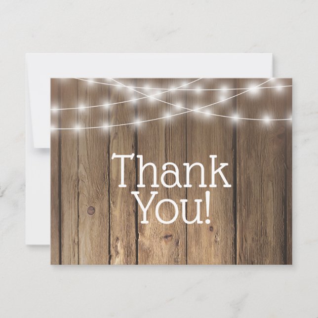 Danke Rustic Wood String Lights Baby Note Card Mitteilungskarte (Vorderseite)