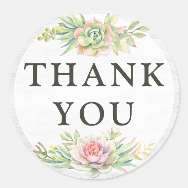 Danke Rustic Wood Watercolor Succulent Cactus Runder Aufkleber (Vorderseite)