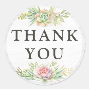 Danke Rustikales Holz Aquarell Sukkulente Kaktus Runder Aufkleber