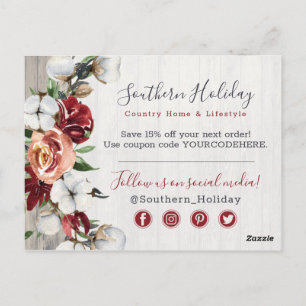 Danke Rustikales Holz & Südstaaten-Baumwolle Postkarte