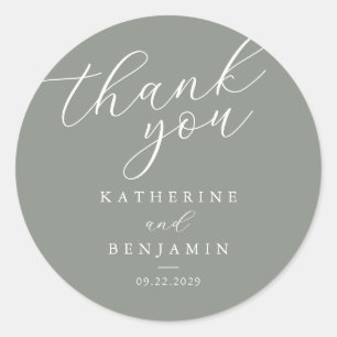 Danke, Sage Green Minimalistisch Wedding Runder Aufkleber