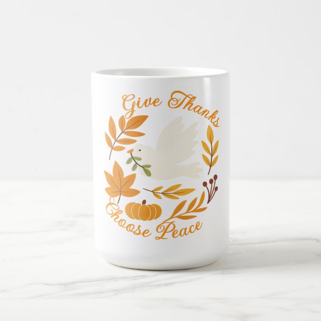 "Danke sagen, Frieden wählen" Tasse (Mittel)