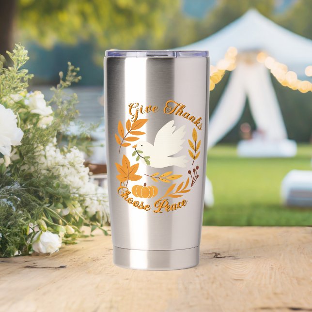 'Danke sagen, Frieden wählen' Wasserflasche Thermobecher (Hochzeit (gedreht))
