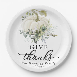 Danke sagen Grünzeug Weiße Kürbis Thanksgiving Pappteller