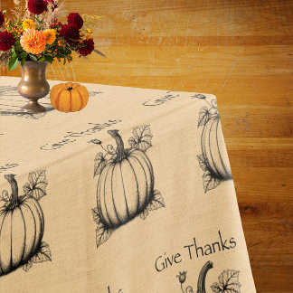 Danke sagen Land-Kürbisse auf Faux-Burlap Tischdecke