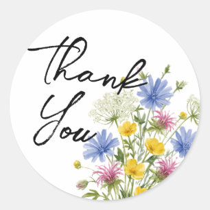 Danke - Sanfte Wasserfarben-Wildblumen Runder Aufkleber