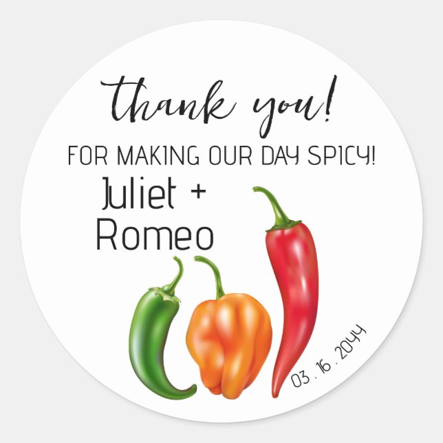 Danke, Scharfe Heiße Paprika-Hochzeit Runder Aufkleber (Vorderseite)