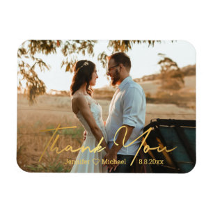 Danke,schicke goldene Handschrift Hochzeitsfoto  Magnet