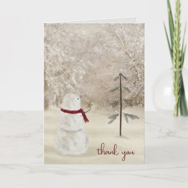Danke Schneemann mit Weihnachtsstern Karte (Vorderseite)