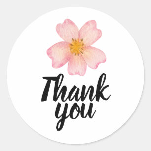 Danke Schön Sanfte Rosa Aquarellblume Runder Aufkleber