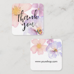 Danke schöne lila Aquarellblumen Quadratische Visitenkarte